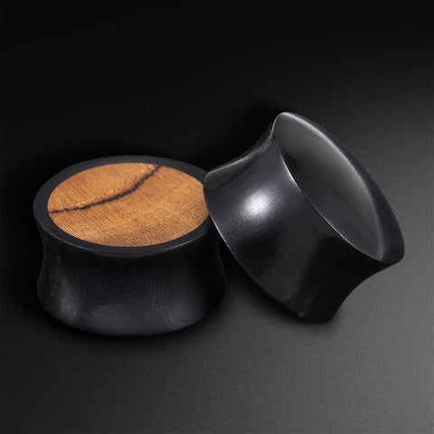 Black Areng Wood Double Flare Concave Plug With Olive Wood Inlay