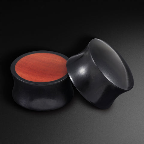 Black Areng Wood Double Flare Concave Plug With Saba Wood Inlay