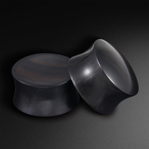 Black Areng Wood Double Flare Concave Plug With Sono Wood Inlay