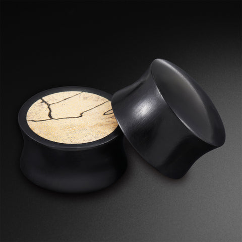 Black Areng Wood Double Flare Concave Plug With Tamarind Wood Inlay