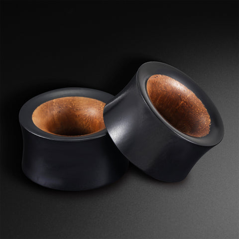 Black Areng Wood Double Flare Concave Tunnel With Olive Wood Inlay