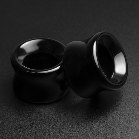 Black Obsidian Double Flare Concave Stone Tunnel