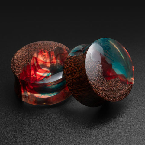 Crimson Wave Epoxy & Tamarind Wood Double Flare Plug