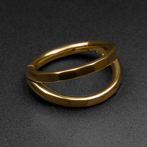 Double Faceted Hoop Gold PVD Titanium Hinged Segment Ring