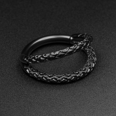 Double Snake Skin Black PVD Titanium Hinged Segment Ring