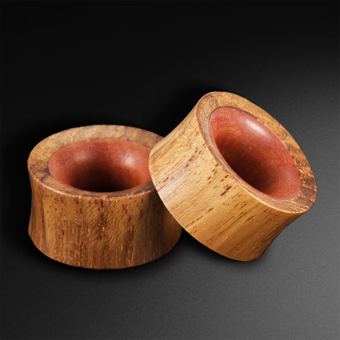 Olive Wood Double Flare Concave Tunnel With Saba Wood Inlay