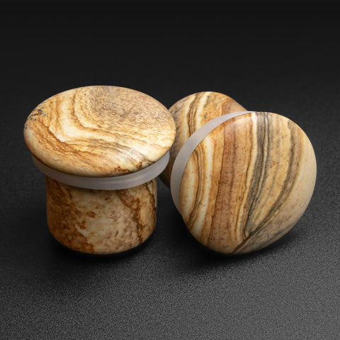 Picture Jasper Single Flare Convex Stone Plug