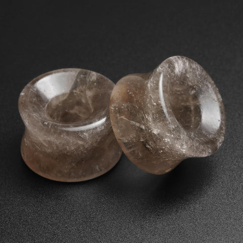 Smokey Quartz Double Flare Concave Stone Tunnel