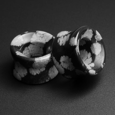 Snowflake Obsidian Double Flare Concave Stone Tunnel