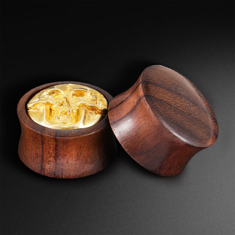 Sono Wood Double Flare Plug With Brass Skull Inlay